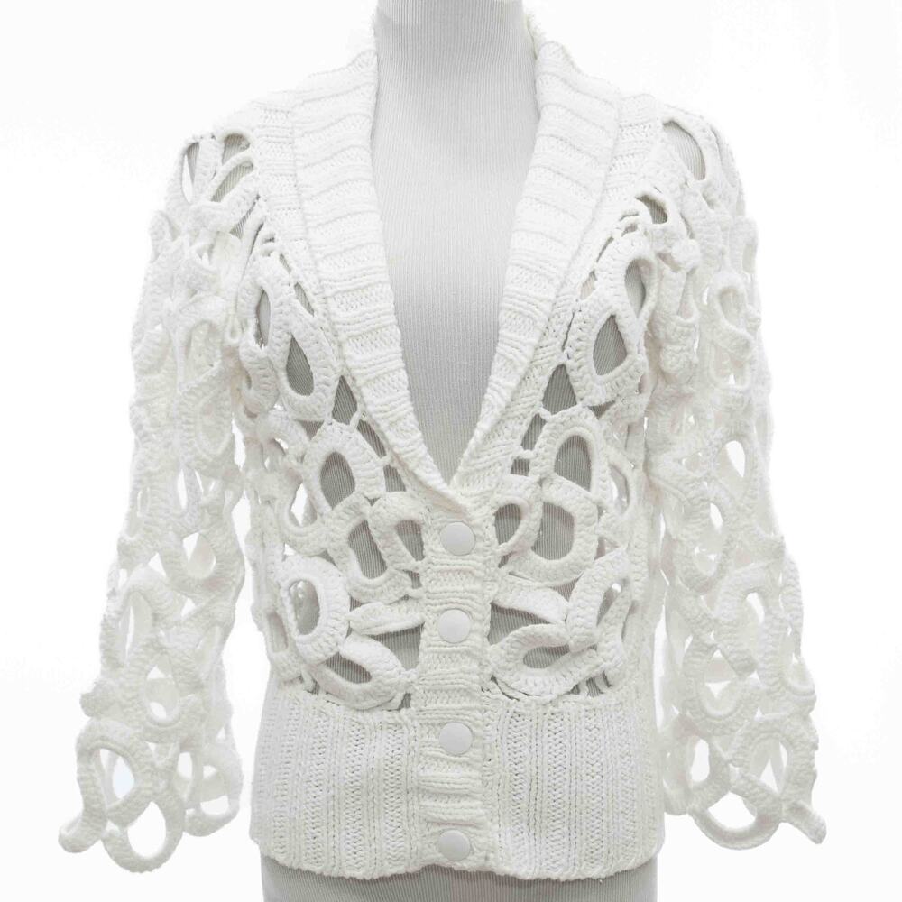 Spiegel Short Open Knit White Button Front Cardigan Size Medium